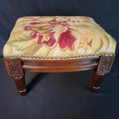Crewel Work Embroidery Accent Pillows & a Small Footstool (SR-DW)