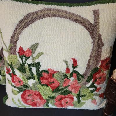 Crewel Work Embroidery Accent Pillows & a Small Footstool (SR-DW)
