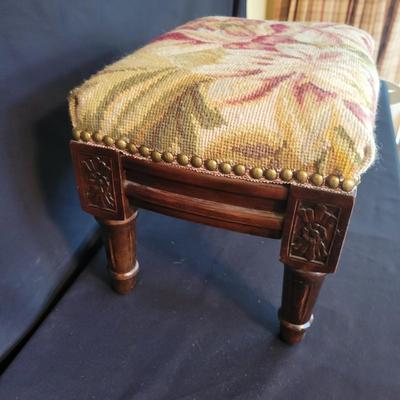 Crewel Work Embroidery Accent Pillows & a Small Footstool (SR-DW)