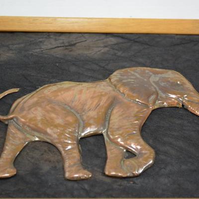 Vintage 1971 Pure Copper Elephant Plaque Mounted on Genuine Gameskin