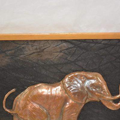 Vintage 1971 Pure Copper Elephant Plaque Mounted on Genuine Gameskin