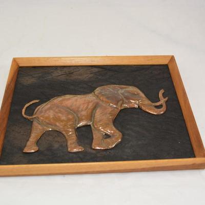 Vintage 1971 Pure Copper Elephant Plaque Mounted on Genuine Gameskin