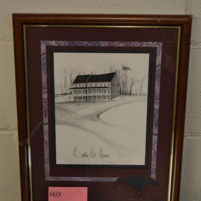 Local P. Buckley Moss Framed & Matted Black + White Museum Signed Print '89