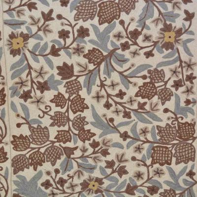 Hand Done Wool Crewel Embroidery Neutral Tone Floral Design