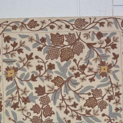 Hand Done Wool Crewel Embroidery Neutral Tone Floral Design