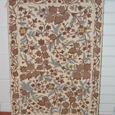 Hand Done Wool Crewel Embroidery Neutral Tone Floral Design