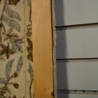 Hand Done Wool Crewel Embroidery Neutral Tone Floral Design