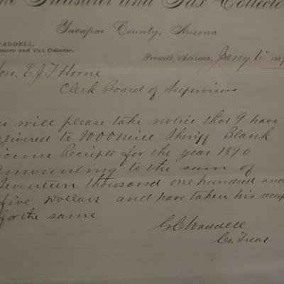 Framed & Matted Loan Repayment Receipt from 1889