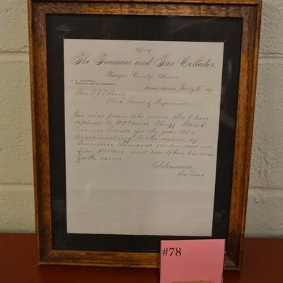 Framed & Matted Loan Repayment Receipt from 1889