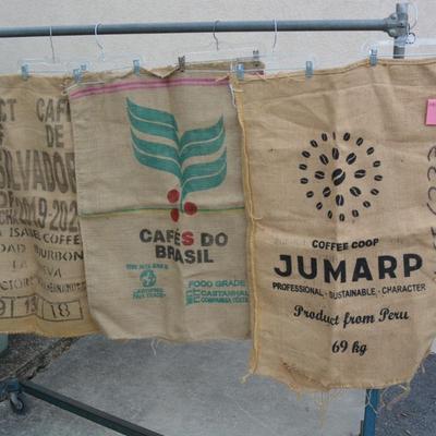 Lot of 3 Burlap Coffee Bean Bags - AS IS