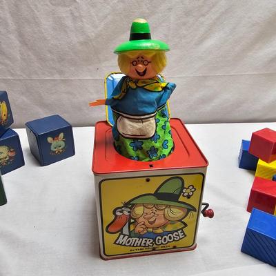 Vintage Children's Blocks & Mother Goose Jack-in-the-Box (BO-JS)
