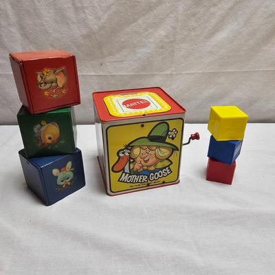 Vintage Children's Blocks & Mother Goose Jack-in-the-Box (BO-JS)