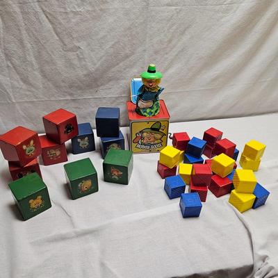 Vintage Children's Blocks & Mother Goose Jack-in-the-Box (BO-JS)