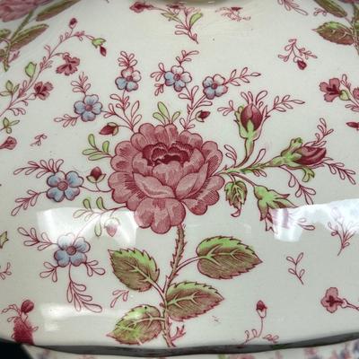 Vintage Johnson Bros Rose Chintz Pink Floral Pattern Soup Tureen Lidded Serving Dish