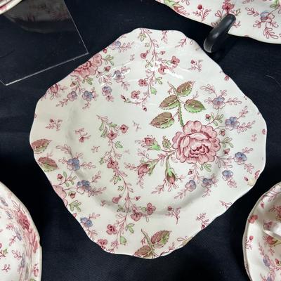 Vintage Pink Floral Rose Chintz Pattern China Dish Lot Johnson Bros. Incomplete Set