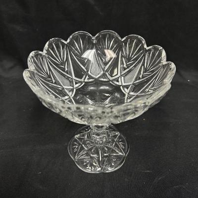 Vintage Pressed Glass Scalloped Edge Compote Pedestal Candy Dish