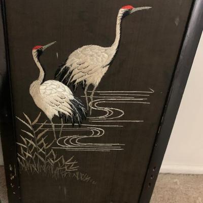 Asian Crane and Village Panel Art x4