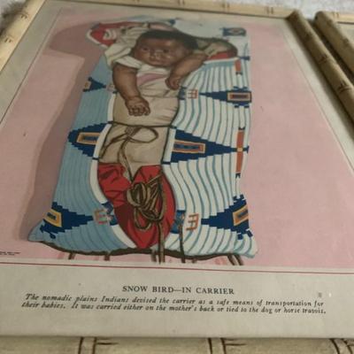 Native American Women and Children Art Pieces x3