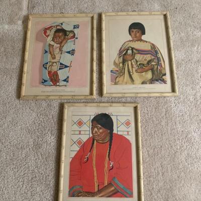 Native American Women and Children Art Pieces x3