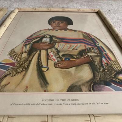 Native American Women and Children Art Pieces x3