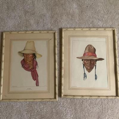 Native American Faces with Hats x2
