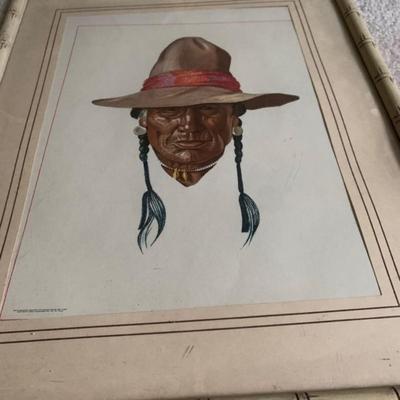 Native American Faces with Hats x2