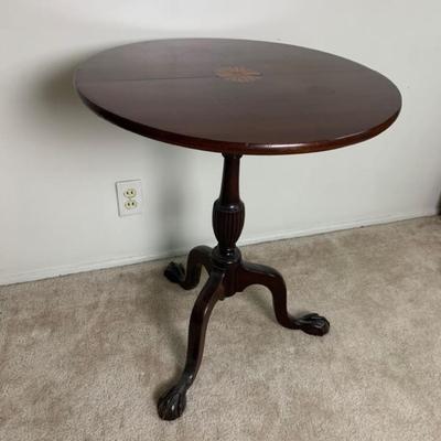 Wood Round Side Table with Decorative Center