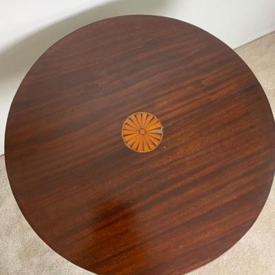 Wood Round Side Table with Decorative Center