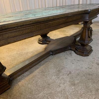 Solid Wood Coffee Table with Stone Insets