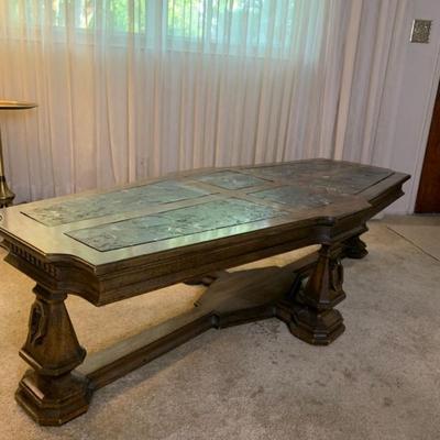 Solid Wood Coffee Table with Stone Insets