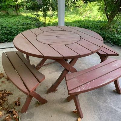 Wood Round Picnic Table with Benches