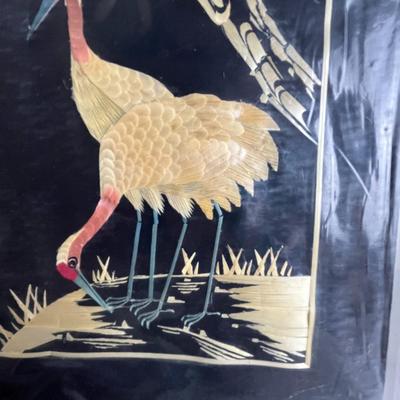 Asian Wall Art Wheat Stalk Hand Cut Painted On Silk 