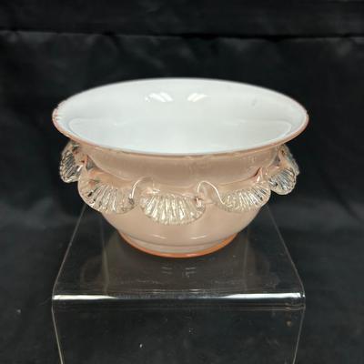 Vintage Peachy Pink and White Open Sugar Bowl Trinket Dish with Scallop Shell Ruffle Like Trim
