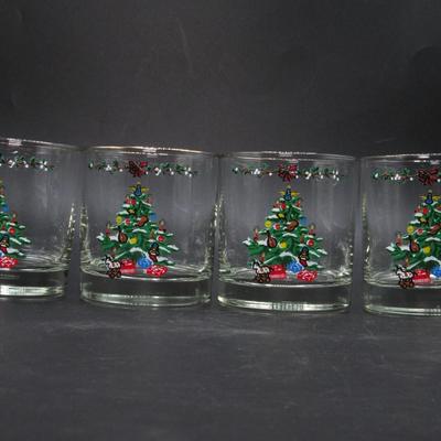 Vintage Lot of Lowball Christmas Tree Cocktail Drinking Glasses