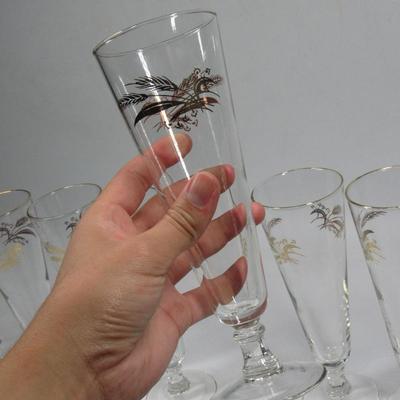 Set of Vintage Champagne Beer Flute Prairie Laughlin Lifetime Wheat Pattern Gold Pilsner Glasses