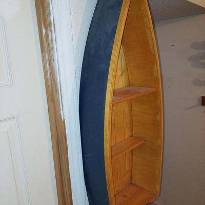 Wooden canoe wall shelf