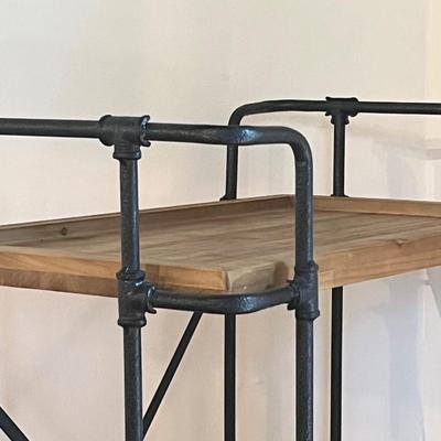 Rolling Bar Cart With Natural Wood Finish Shelves and Metal Frame
