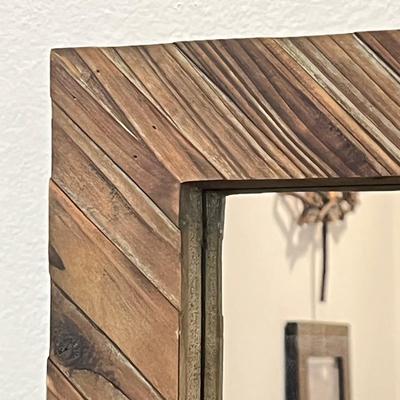 STONEBRIAR COLLECTION ~ Wooden Chevron Mirror ~ Pair (2) Wood Ornate Sconces