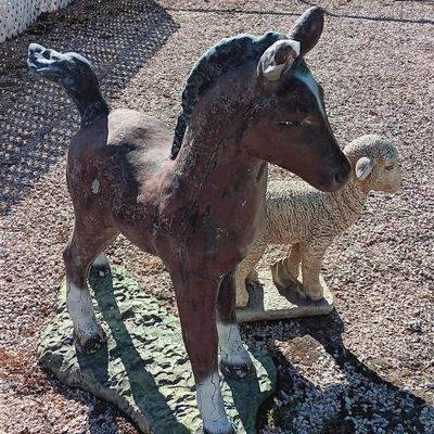 CEMENT YARD ART HORSE AND LAMB