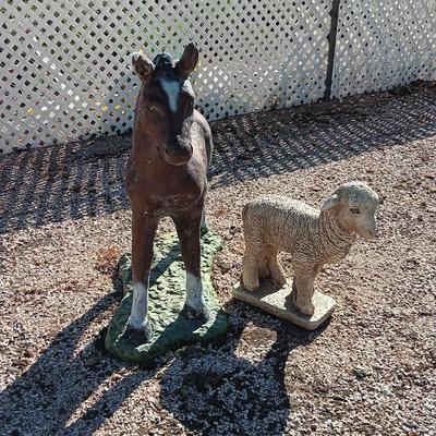 CEMENT YARD ART HORSE AND LAMB