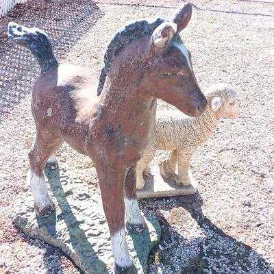 CEMENT YARD ART HORSE AND LAMB