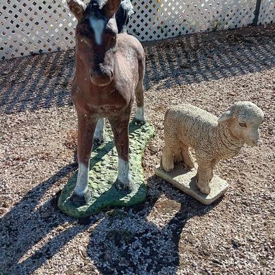 CEMENT YARD ART HORSE AND LAMB
