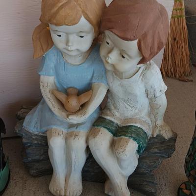 YARD / GARDEN ANIMALS AND BOY AND GIRL WITH CANDLE SCONCES