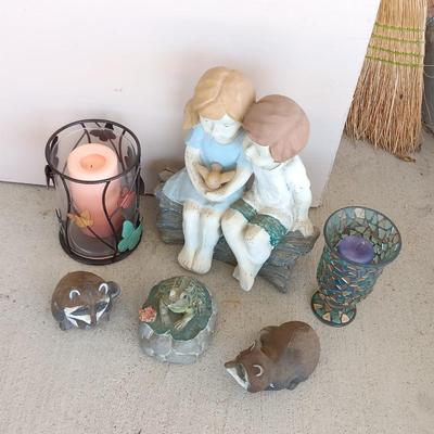 YARD / GARDEN ANIMALS AND BOY AND GIRL WITH CANDLE SCONCES