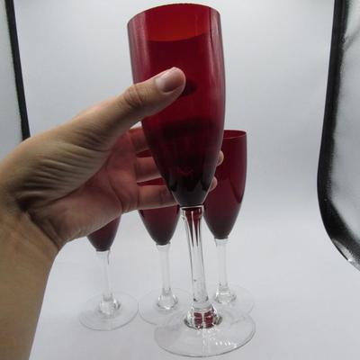 Vintage Stemmed Red Glass Champagne Drinking Toasting Glasses