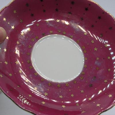 Vintage Ceramic Purple Gold Star Pattern Mid Century Teacup & Matching Saucer
