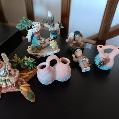 FRIENDS OF THE FEATHER  NATIVE AMERICAN FIGURES AND SMALL POTTERY PIECES