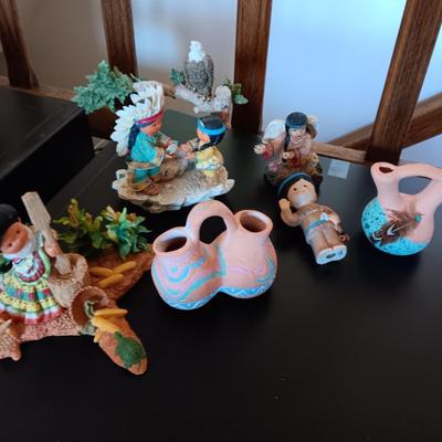 FRIENDS OF THE FEATHER  NATIVE AMERICAN FIGURES AND SMALL POTTERY PIECES