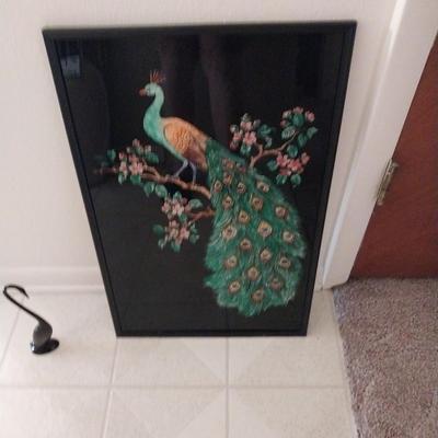 PEACOCK WALL ART WITH BLOWN GLASS SWAN