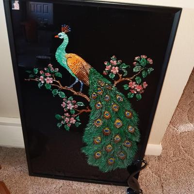 PEACOCK WALL ART WITH BLOWN GLASS SWAN